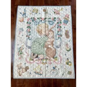 Vintage Baby Quilt or Wall Hanging in Charming Pastel Colors Rabbit